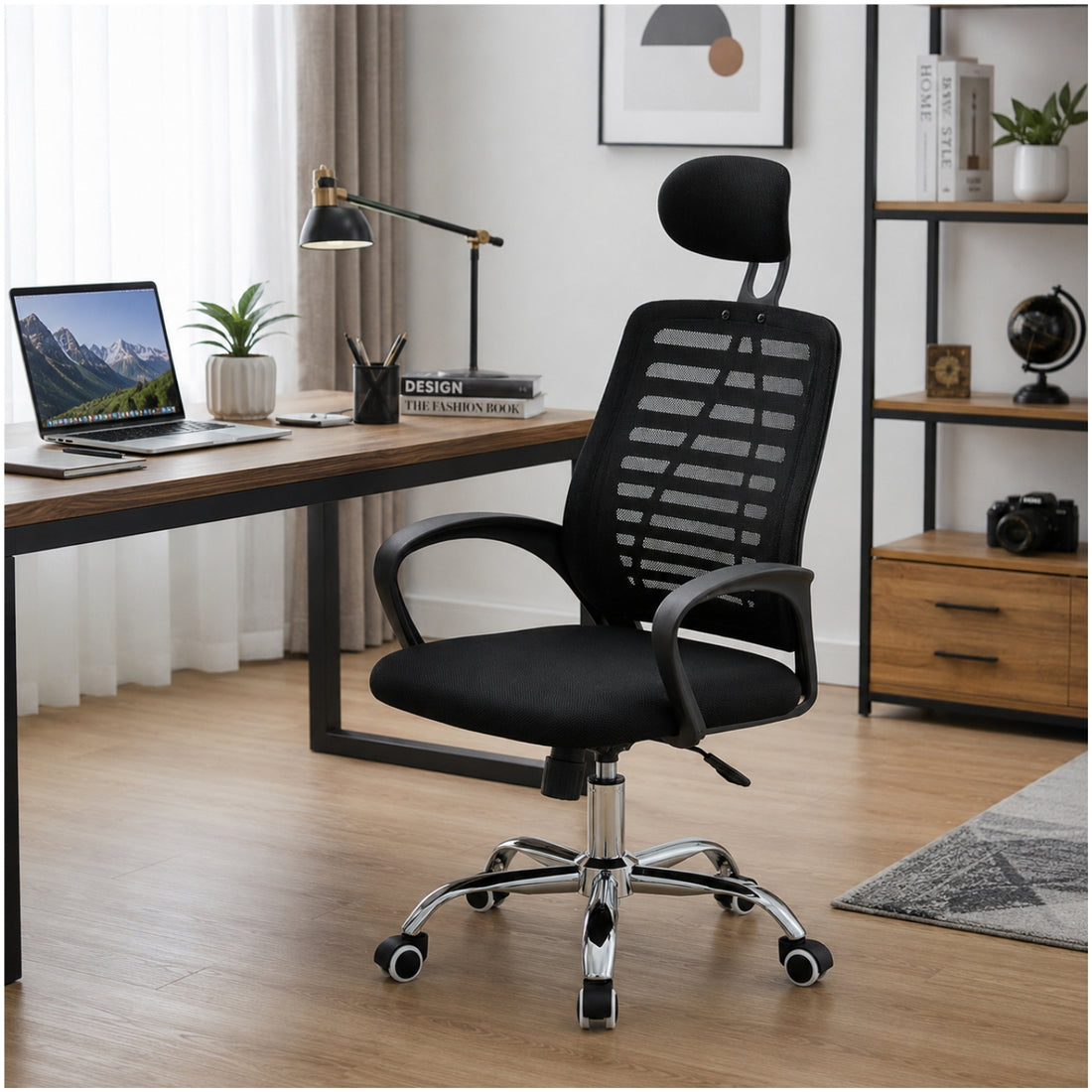 Silla Ergonómica de Oficina con Cabecero Respaldar de Malla Altura Regulable