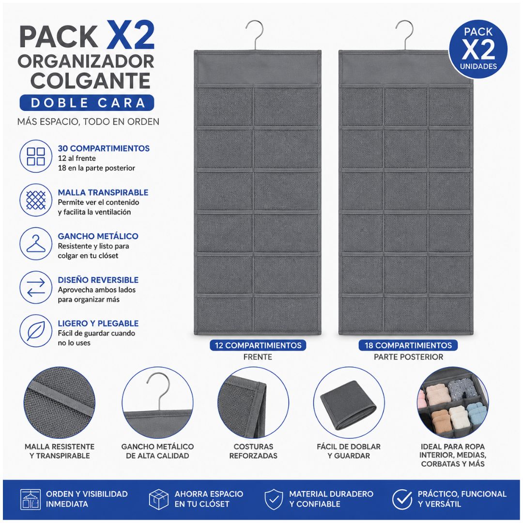 Pack x2 Organizador Ropa Interior Doble Cara Clasificador Multiusos 60 Divisiones