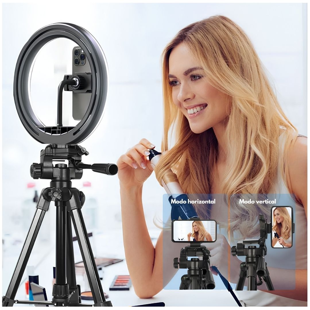 Trípode para Celular Cámara Profesional 360 Portátil 162cm + Soporte Smartphone