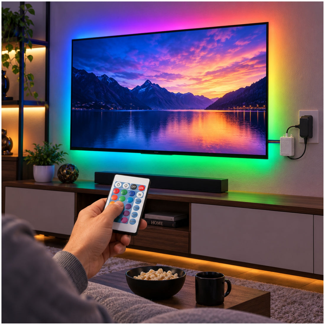 Cinta Tira Luz LED RGB 2835 x5 metros con Adaptador y Control Remoto