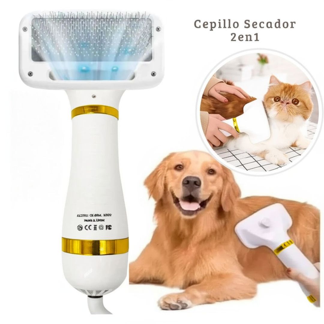 Cepillo Secador de Pelo Para Mascotas 2 en 1  para Perros y Gatos