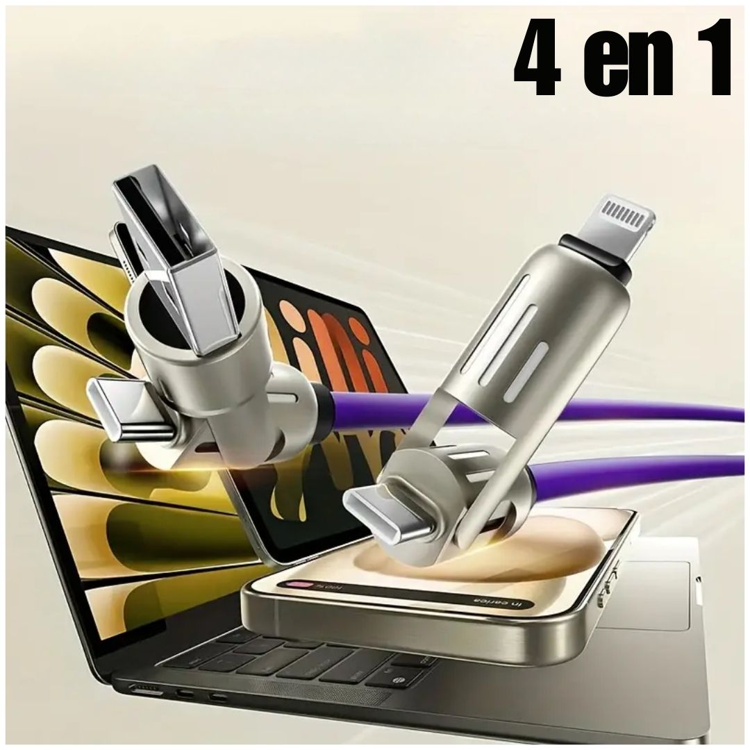 Cable Carga Rápida y Datos de 240W 4 en 1 USB + Tipo C +Lightning