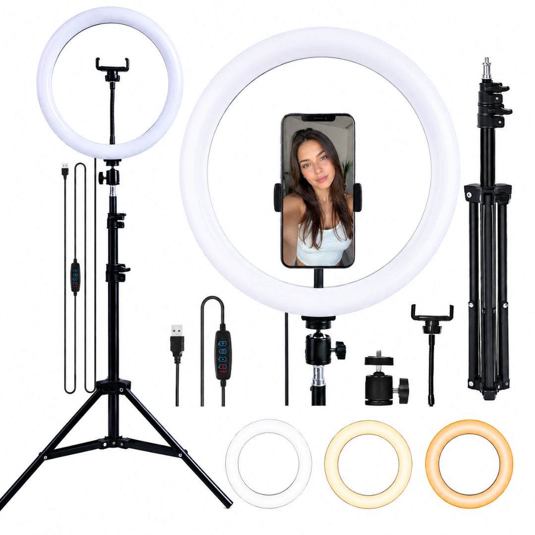 Aro de luz LED 30cm con Soporte para Celular QX-300 3 Tonos de Luz + Trípode