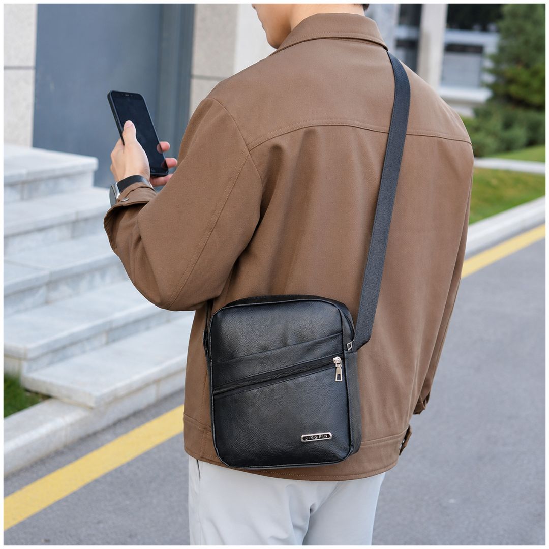 Morral Compacto para Hombre Bolso Bandolero JINGPIN Cuero Sintético Correa Ajustable