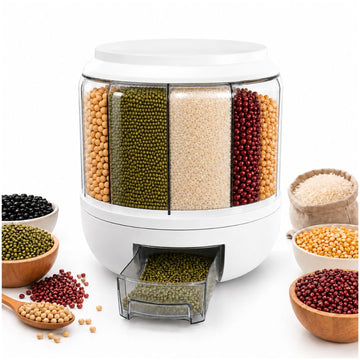 Dispensador de Granos Alimentos Arroz Menestras Rotación 360°  6 Secciones