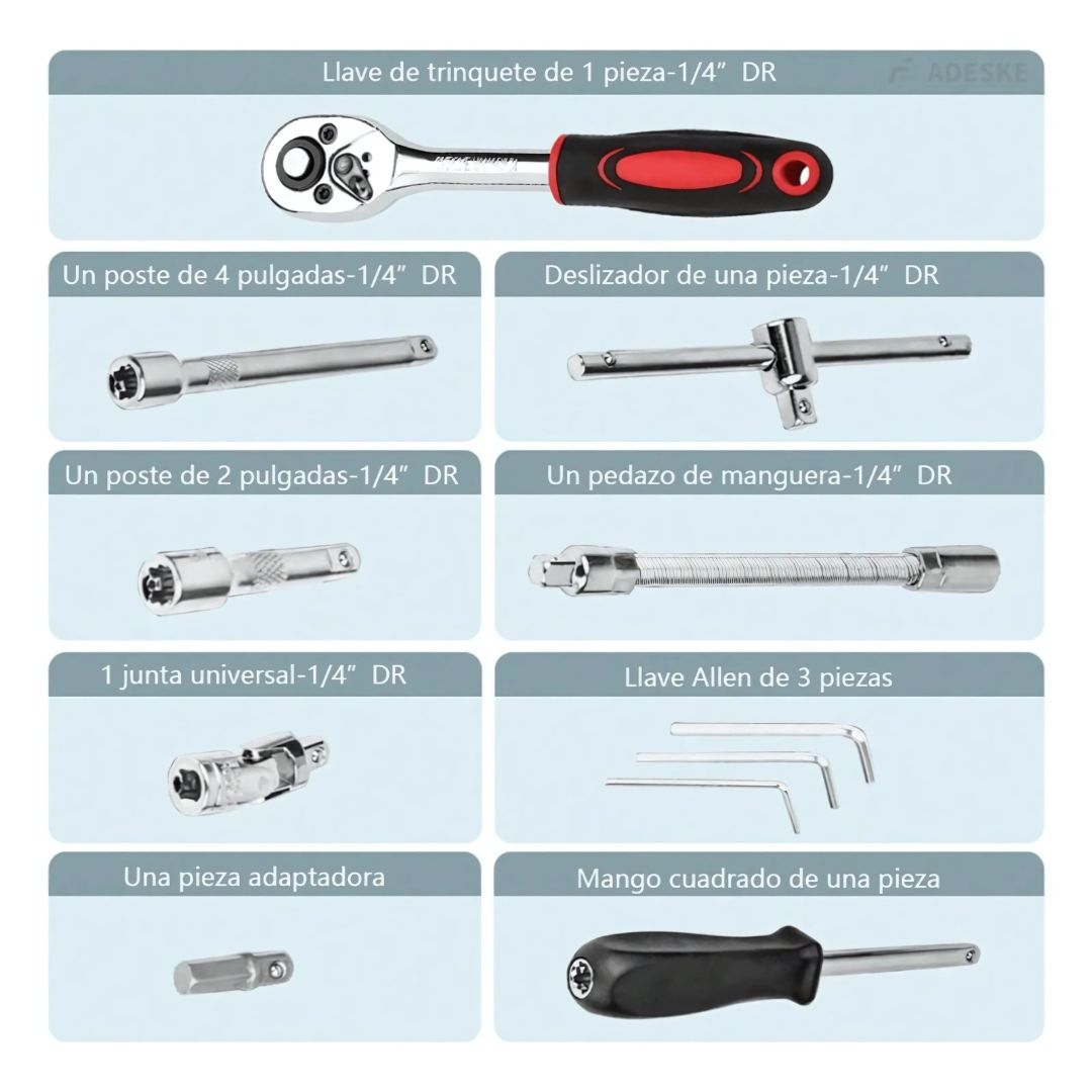 Juego de Herramientas y Llaves de Acero Cromado 53 piezas