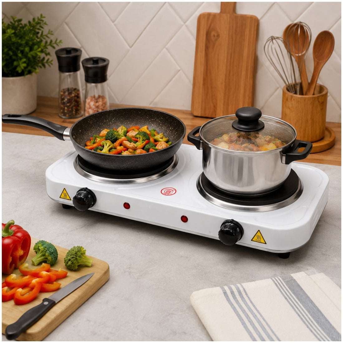 Cocina Eléctrica 2 Hornillas 2000W JX-2020A con Termostato y Temperatura Regulable