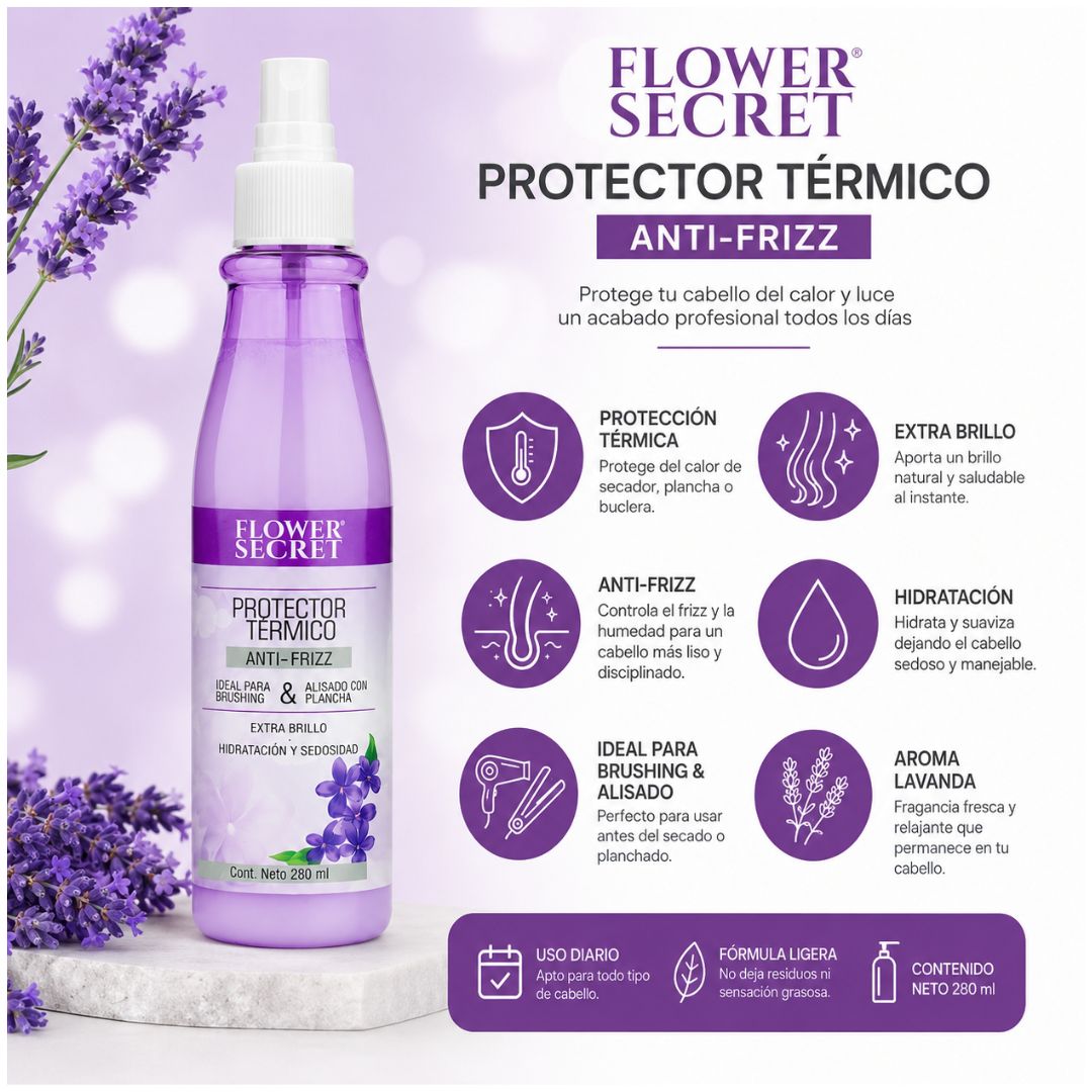 Protector Térmico Capilar Anti-Frizz Para Cabello Flower Secret Lavanda 280ml