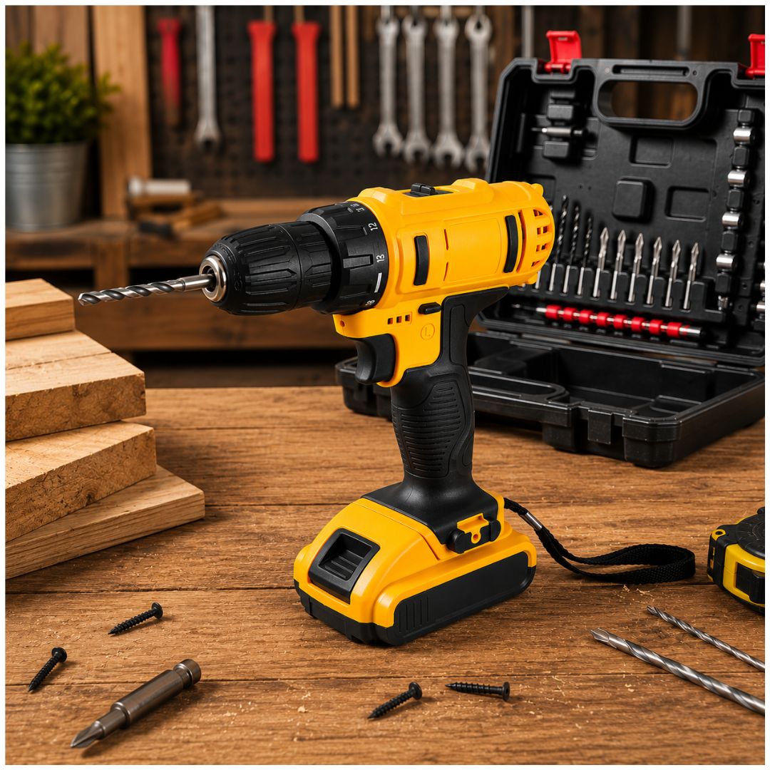 Kit Taladro Eléctrico Inalámbrico Ergonómico Doble Batería Maletín y 24 Accesorios