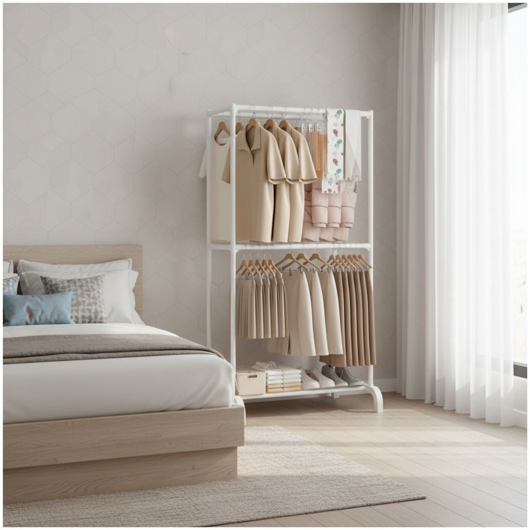 Colgador Organizador de Ropa y Zapatos 2 Niveles 4 Barras 180x73x44cm