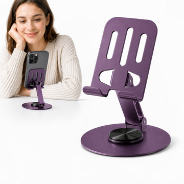 Soporte para Celular de Metal Morado 8562 Ajustable Plegable Giratorio 360°