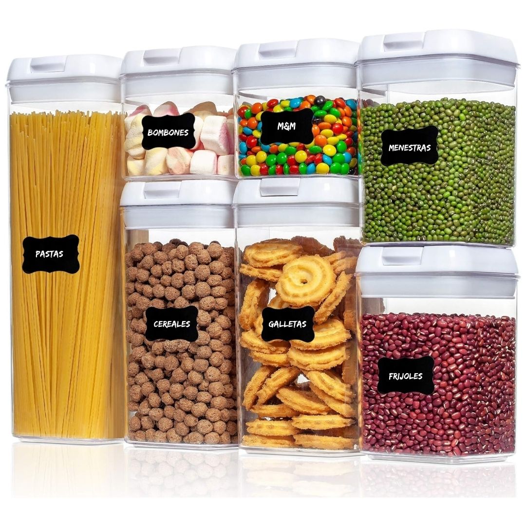 Set 7 Dispensador Hermético Arroz y Menestras Contenedor de Alimentos