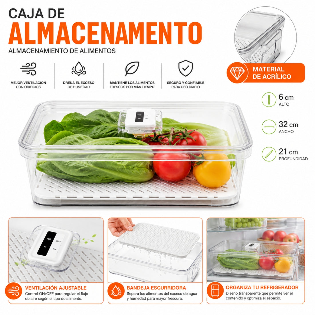Caja Organizador Almacenamiento Conservador de Alimentos para Refrigeradora