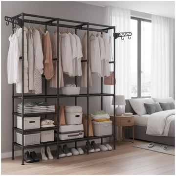 Ropero Colgador Organizador de Ropa 3 Cuerpos 173x160x36cm