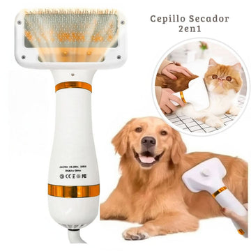 Cepillo Secador de Pelo Para Mascotas 2 en 1  para Perros y Gatos