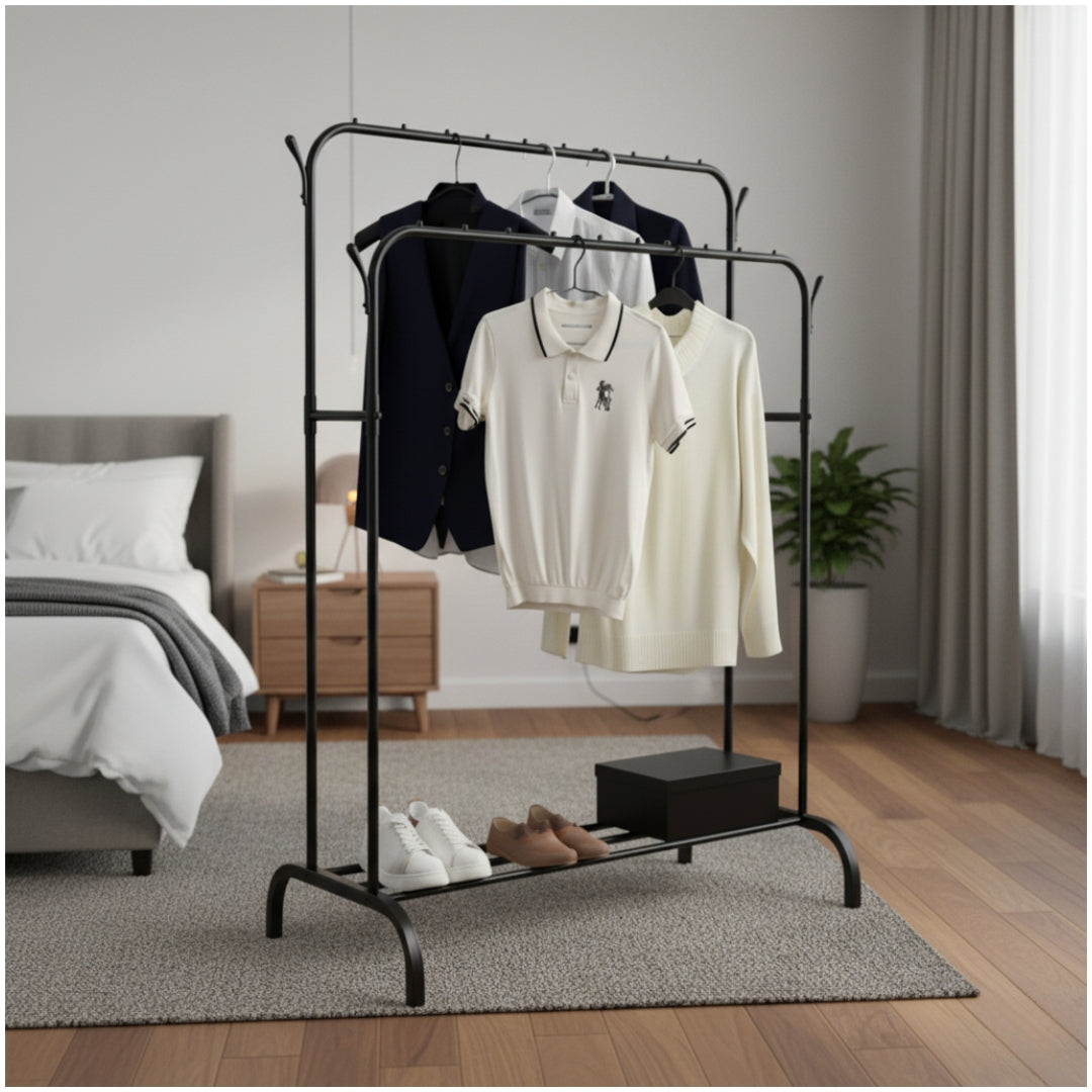 Colgador Perchero Organizador de Ropa Doble Barra de Metal 150x110x57cm