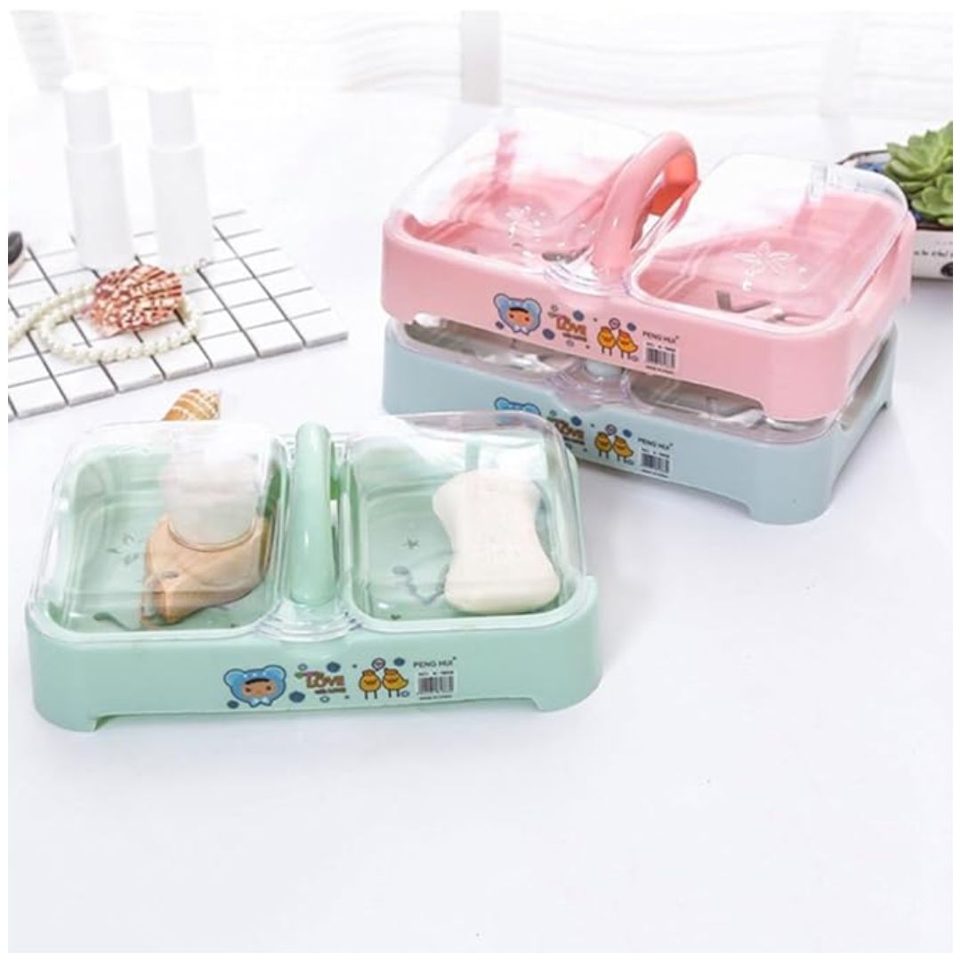 Jabonera Doble Compartimiento con Tapa y Rejilla para Jabón y Accesorios de Baño