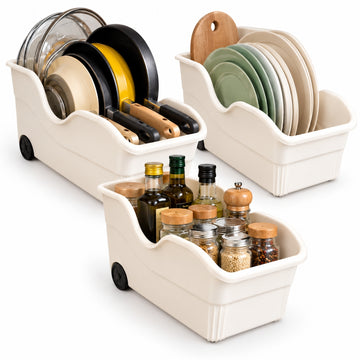 Pack x3 Organizadores Multiuso para Cocina con Ruedas para Ollas Tapas y Sartenes