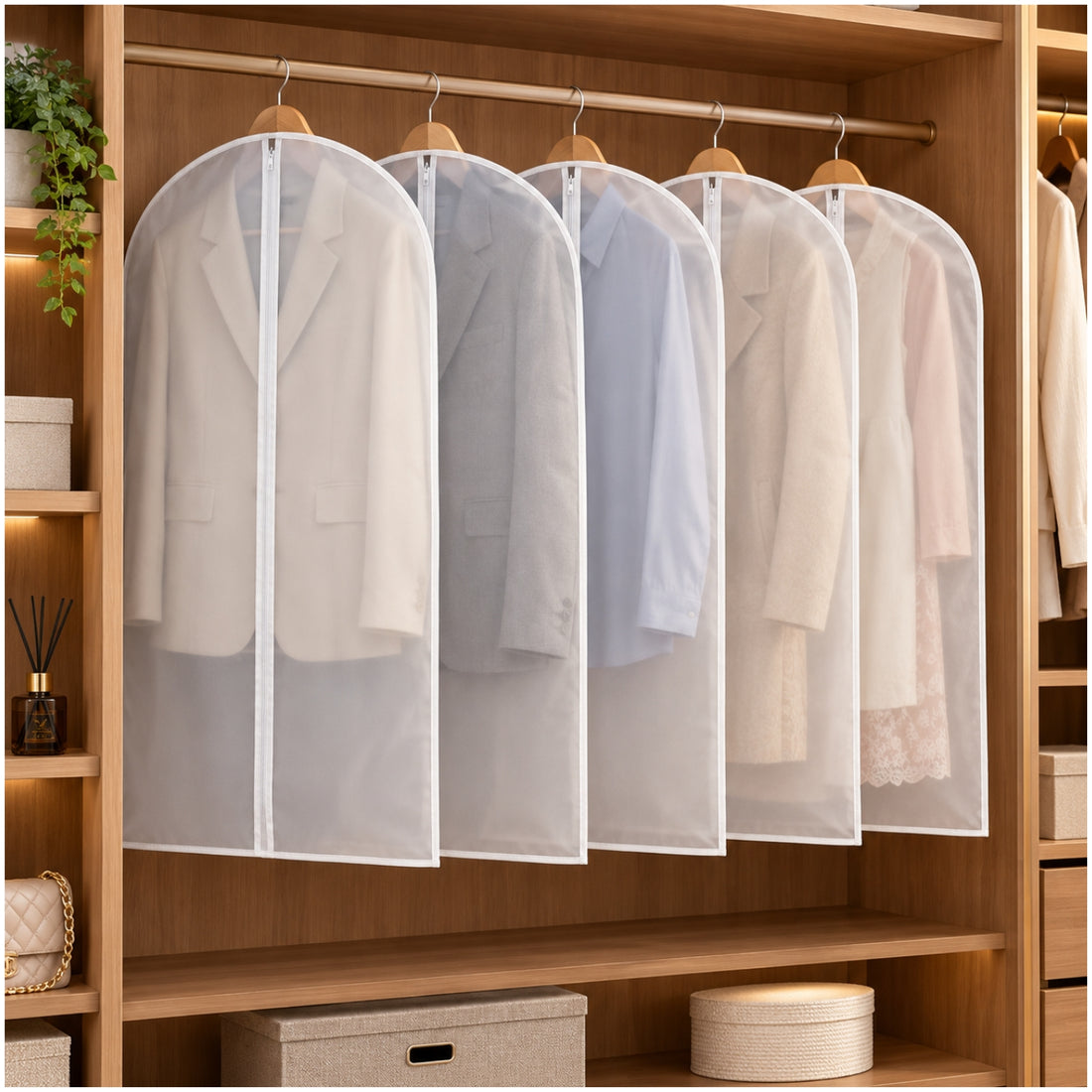 Pack x5 Fundas para Trajes 120x60cm Organizador Ropa con Cierre Protección Antipolvo