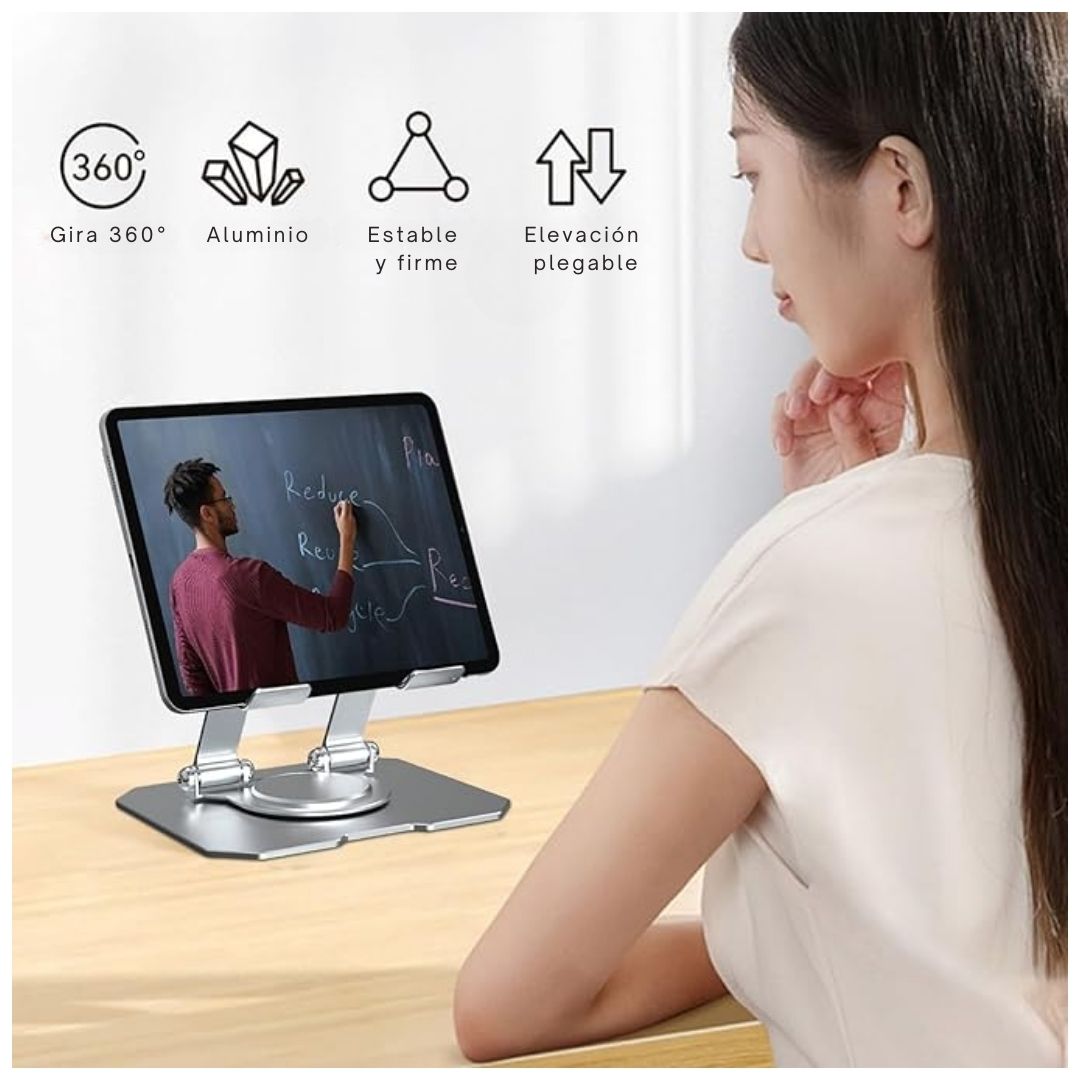 Soporte para Tablet Aluminio Giratorio 360° Base Plegable