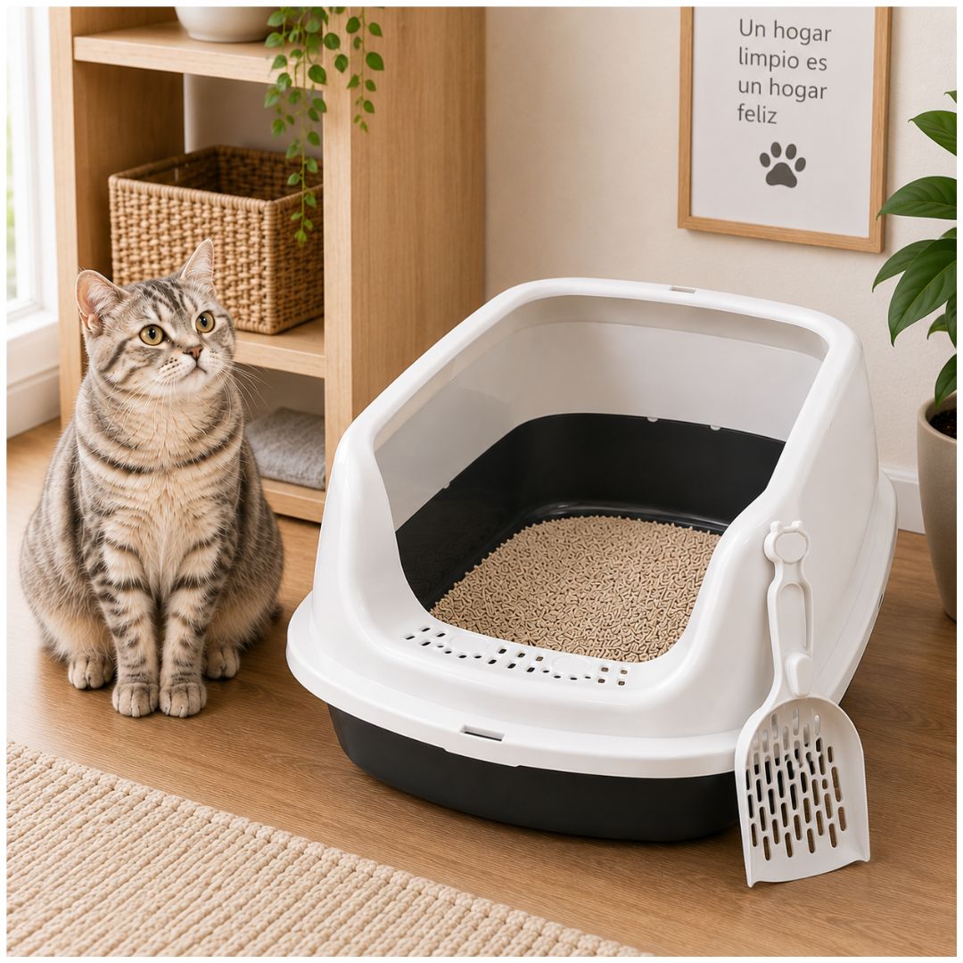 Caja de Arena Arenero Sanitario para Gato Antiderrames con Pala 24x38x50cm
