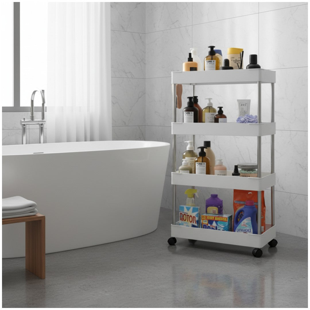 Carrito Organizador de Cocina Baño Multiusos 4 Niveles con Ruedas 105x39x21cm
