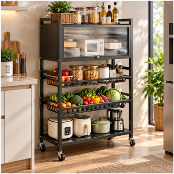Estante Organizador Multiusos Negro 4 Niveles Compartimiento con Tapa 120x80x32cm
