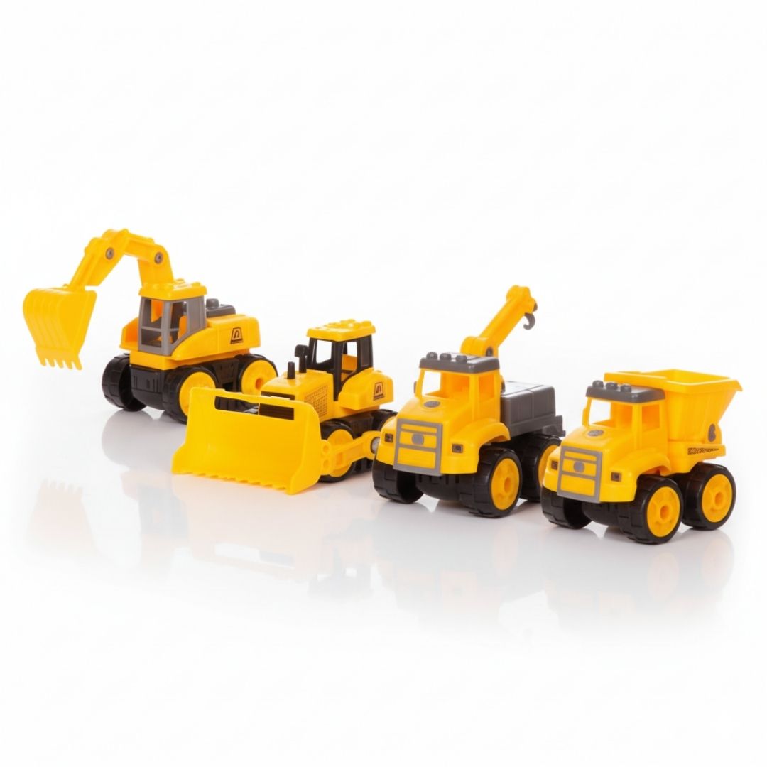 Set x4 Vehículos de Construcción Juguete Didáctico Desarmable + Desarmador