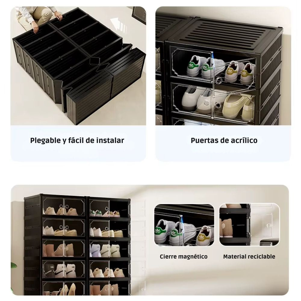 Organizador Zapatera 9 niveles 18 Pares Negro Plegable Acrílico 170x44x35cm