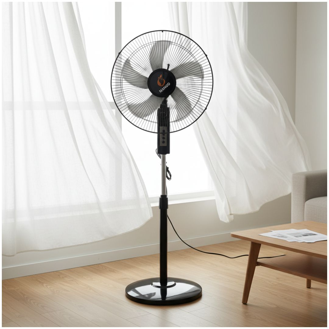 Ventilador Pedestal Moderno de 16" 45W 5 Aspas y 3 Velocidades Negro