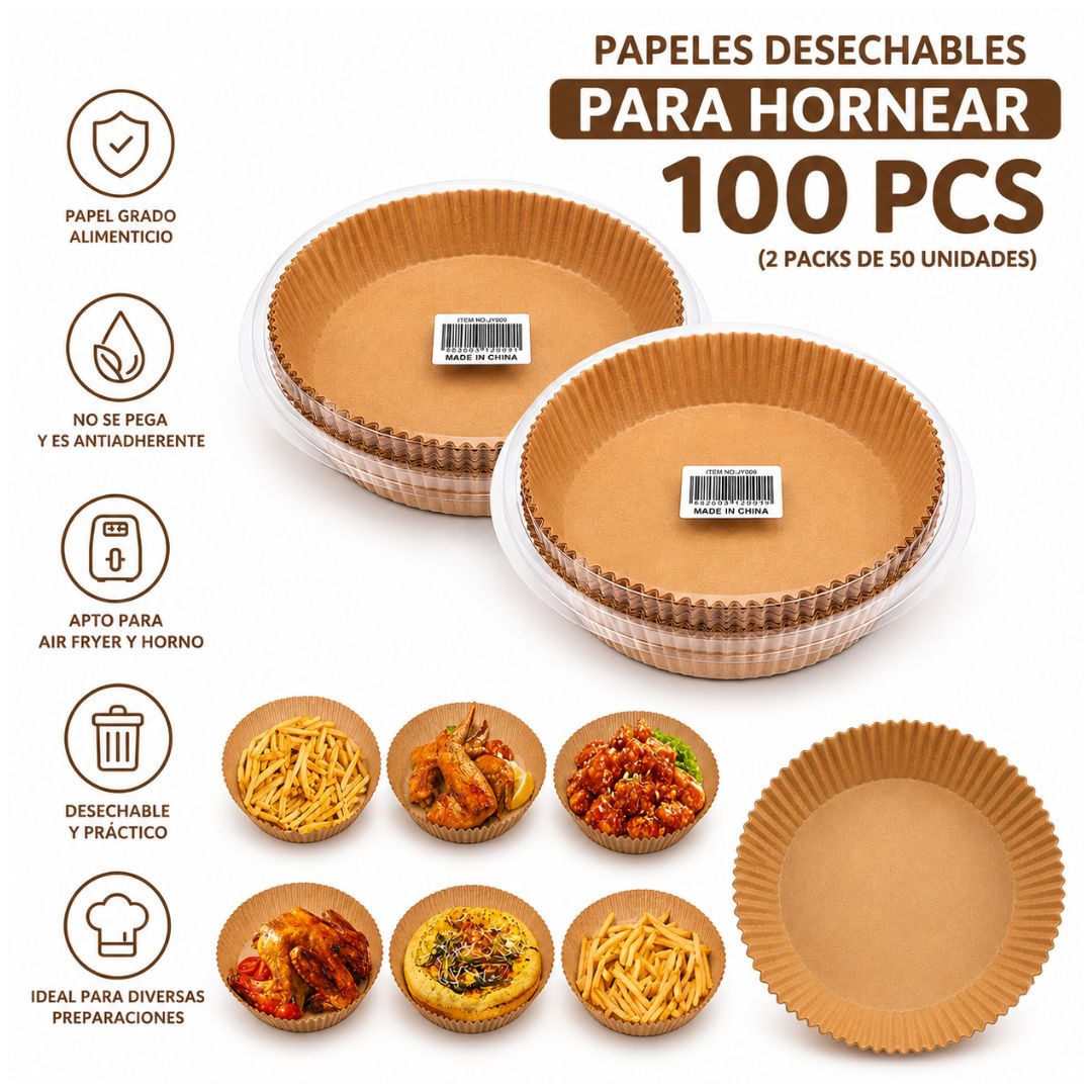 Pack x100 Papel para Hornear Redondos Antiadherentes Para Freidora de Aire 20cm