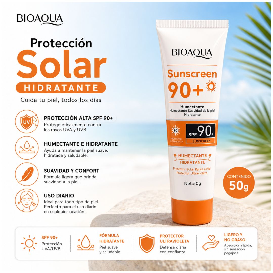 Protector Solar BIOAQUA SPF 90+ Humectante Hidratante 50g Facial y Corporal