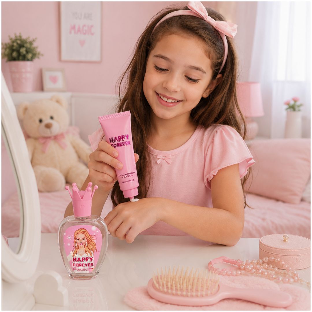 Set Perfume Niños Happy Forever y Crema de Manos Corporal 50ml Diseño Princesa
