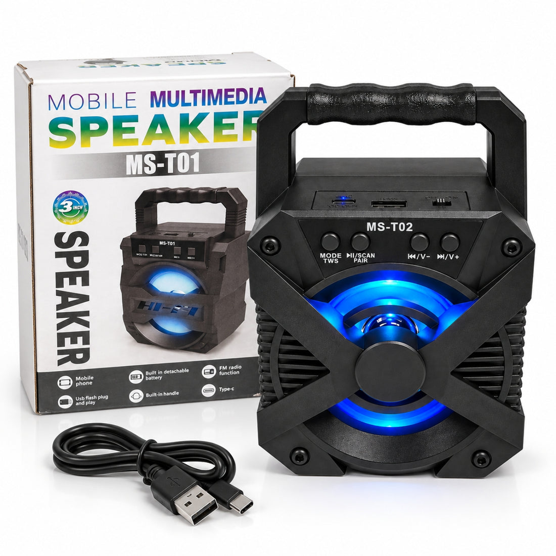 Parlante Bluetooth Portátil MS-T02 5W con Luces RGB Radio FM USB y TWS