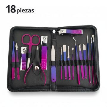 Set Manicura Pedicura Completo de 18 Piezas Cortauñas Acero Inoxidable