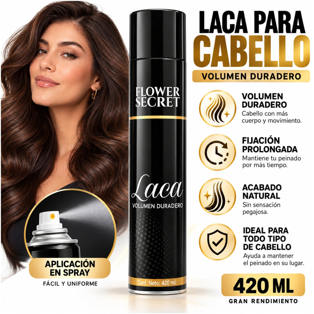Laca para Cabello Flower Secret ZL05-B 420ml Fijación Extrafuerte Volumen Duradero