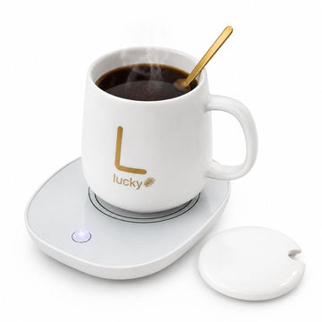 Taza Eléctrica con Calentador Café Lucky con Base Térmica Tapa y Cuchara