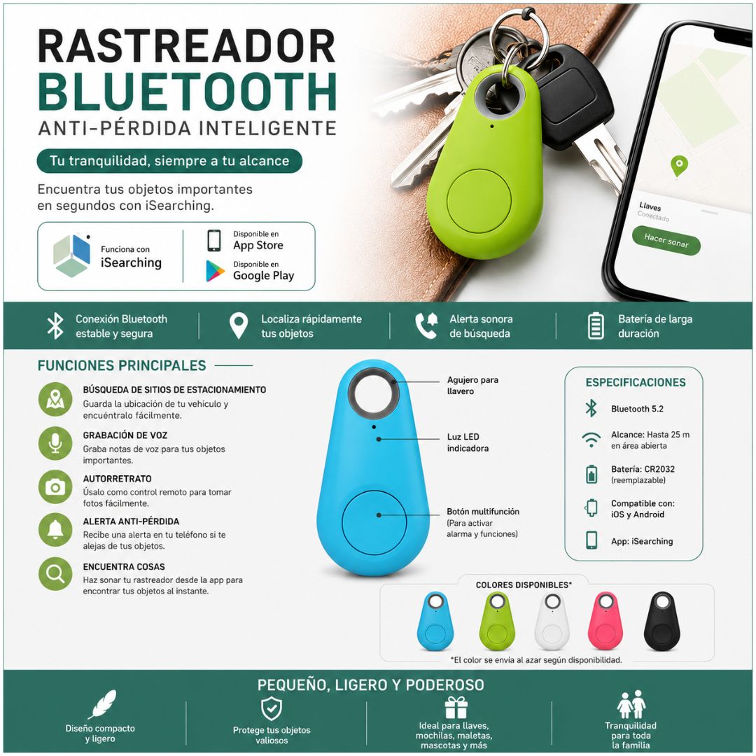Rastreador Localizador Bluetooth Antipérdida iSearching Multiusos Color Aleatorio