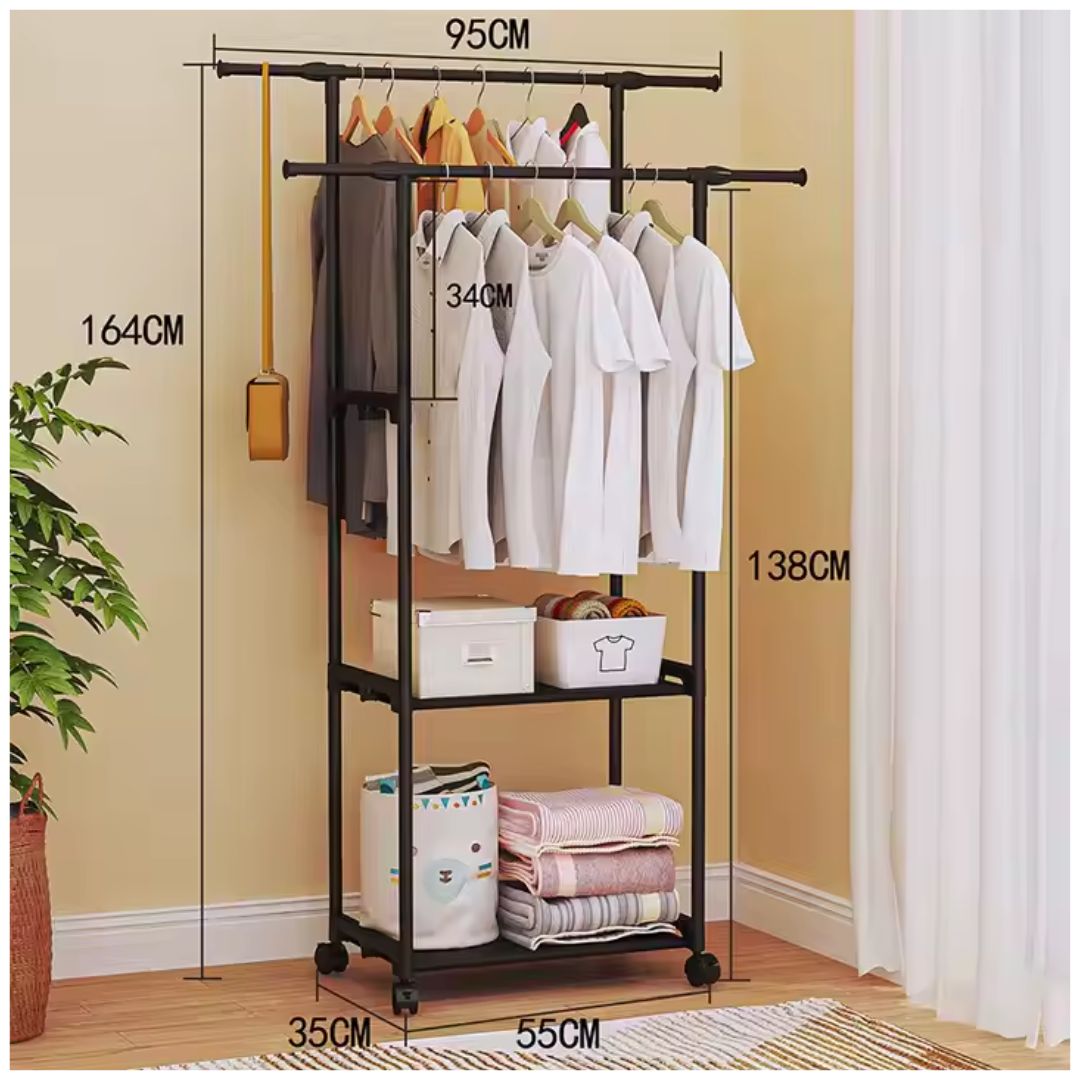 Colgador Perchero Organizador de Ropa Doble Barra con Ruedas 164x95x35cm