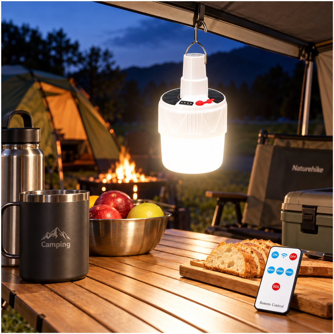 Foco LED Solar KJ-V56 Recargable  3 Modos con Control Remoto SOS y Gancho