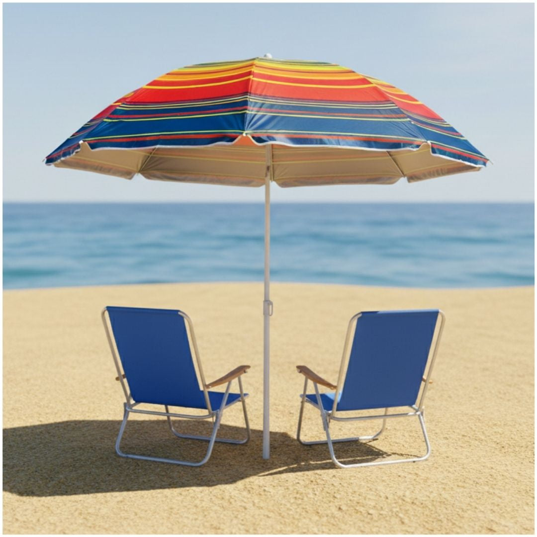 Sombrilla de Playa Portátil Ajustable 185x170cm Diseño Playero Aleatorio