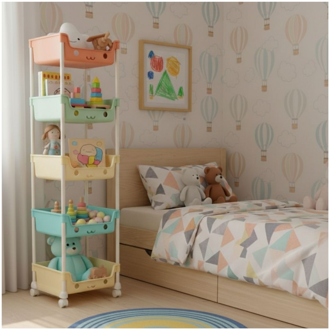 Estante Organizador de Juguetes Kawaii Multiusos Plegable de 5 Niveles con Ruedas