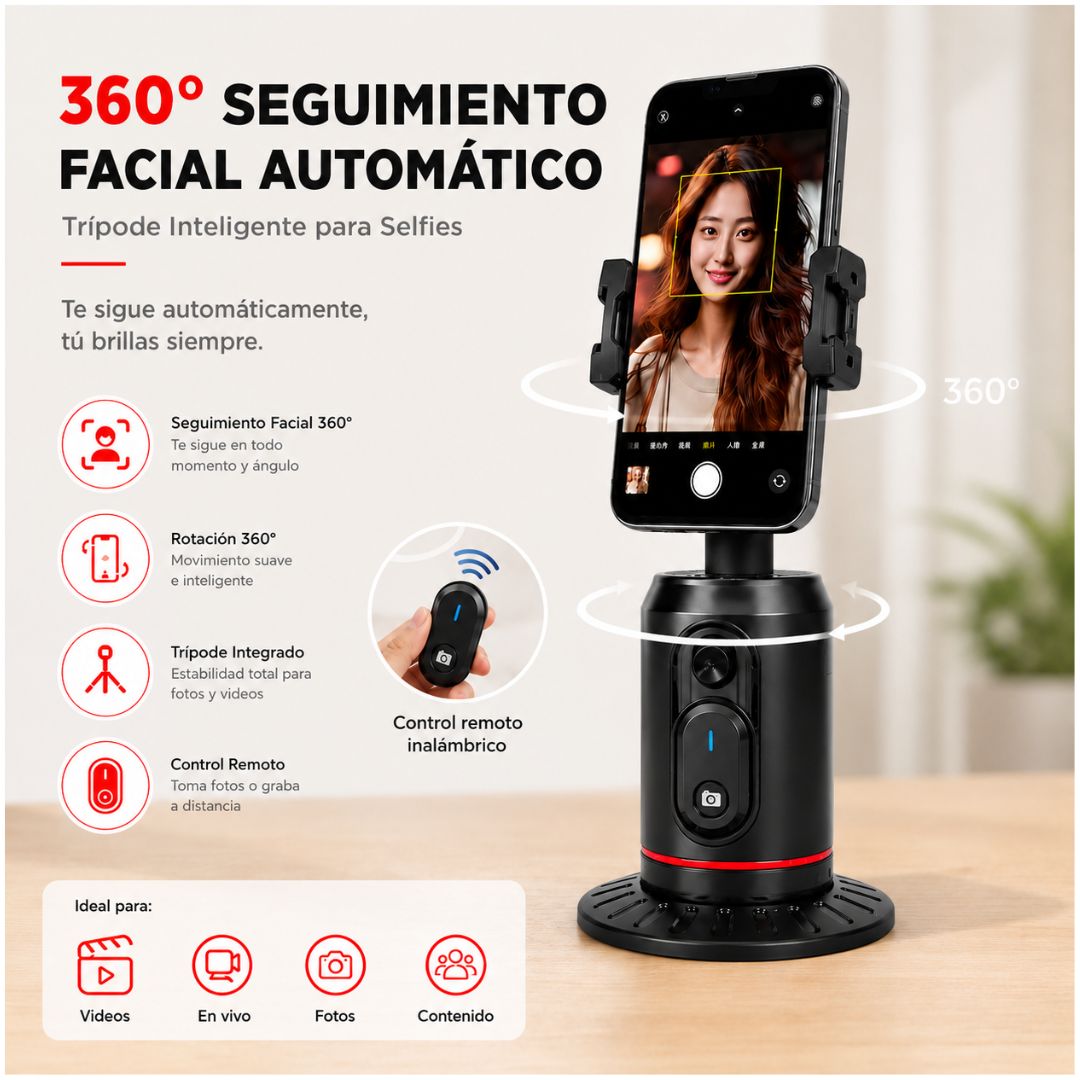 Selfie Stick con IA Trípode Inteligente Q02 Seguimiento Facial 360° Control Remoto