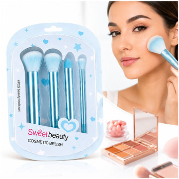 Set de 4 Brochas de Maquillaje Cosméticas Sweet Beauty Para Rostro y Ojos Cerdas Suaves
