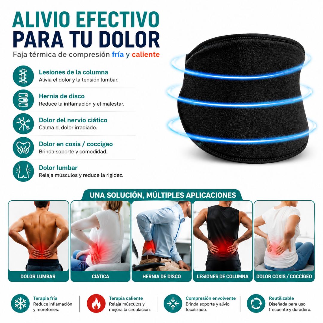 Faja Térmica Compresa Frio y Calor para Espalda y Cintura Ajustable Cinturón Terapéutico