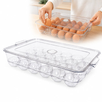 Organizador Porta Huevos x24 Acrílico con Tapa Apilable para Refrigerador