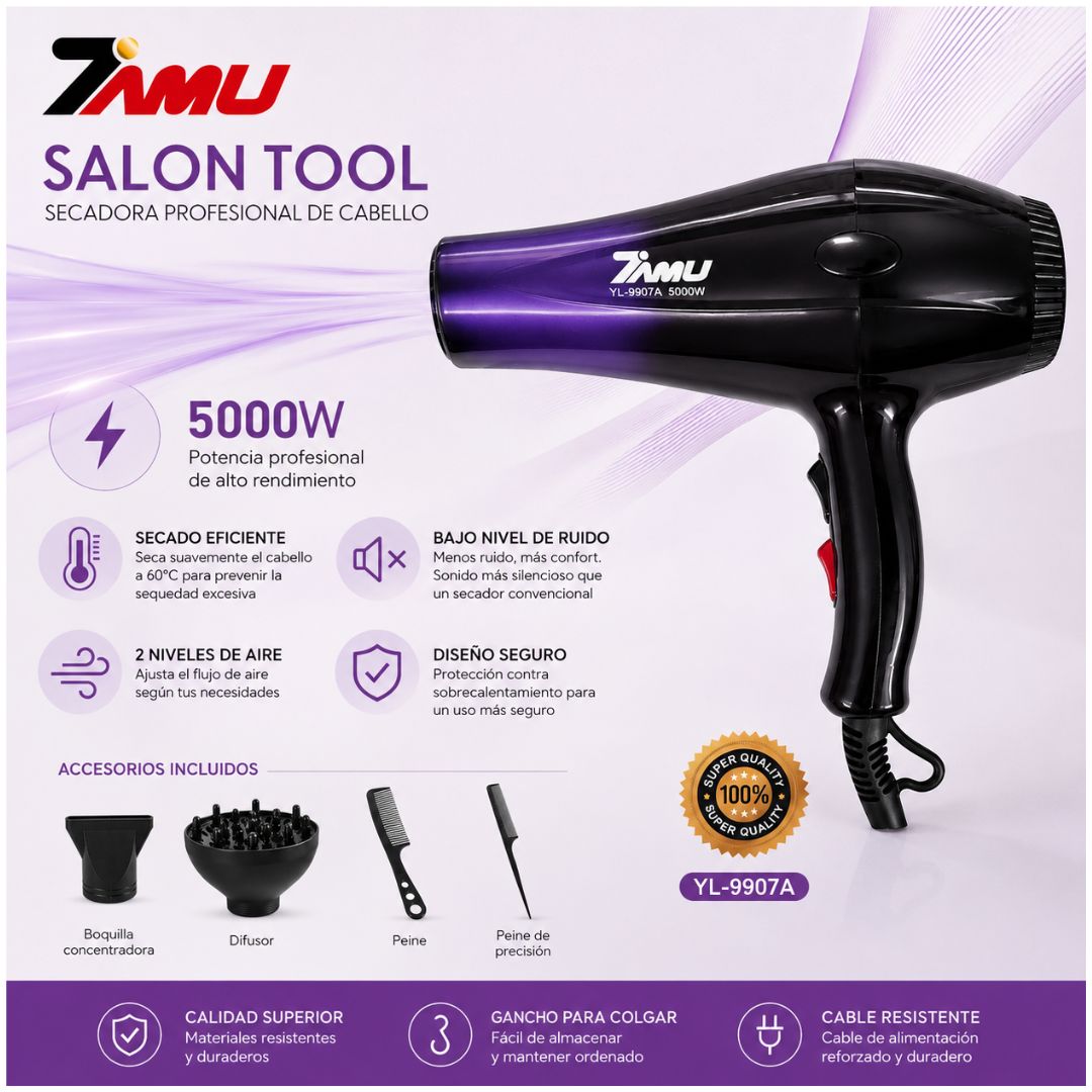 Secadora de Cabello Profesional YL-9907A 4 en 1 de 5000W