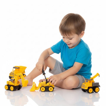 Set x4 Vehículos de Construcción Juguete Didáctico Desarmable + Desarmador