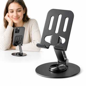 Soporte para Celular de Metal Gris 8562 Ajustable Plegable Giratorio 360°