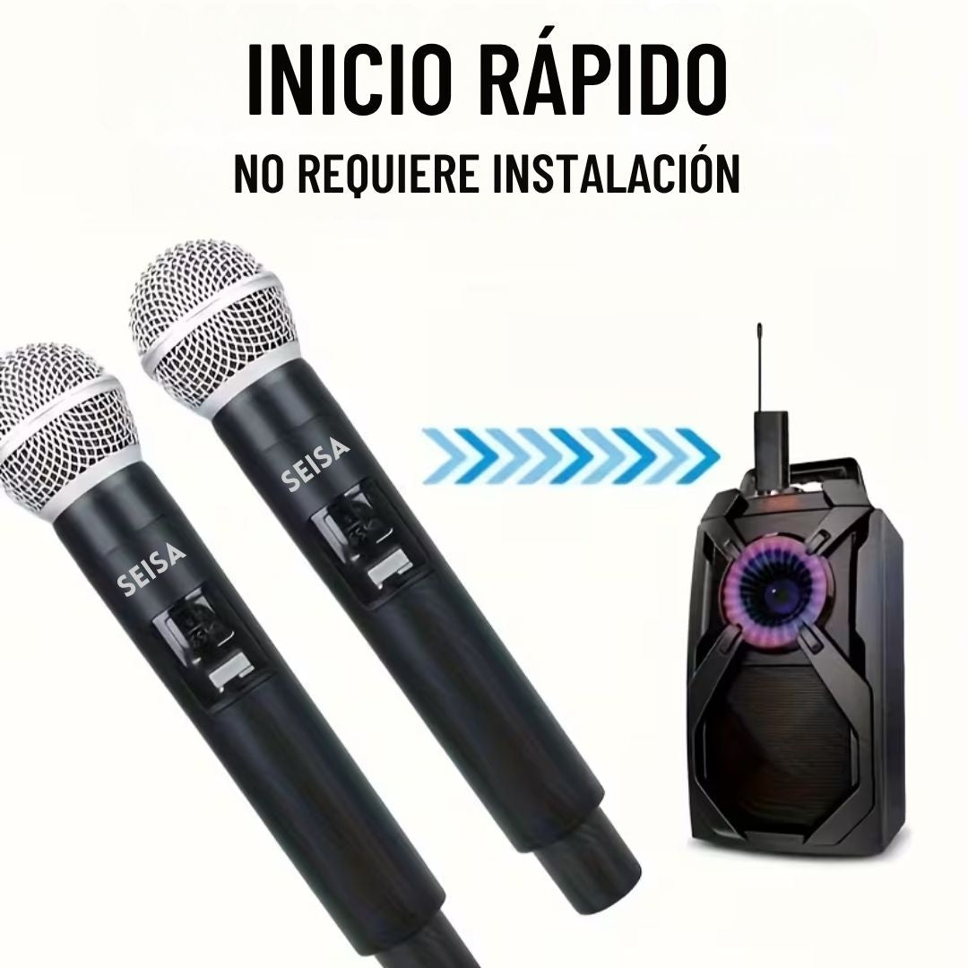 Pack x2 Micrófono Inalámbrico Doble Recargable UHF SEISA GE5-2 Karaoke